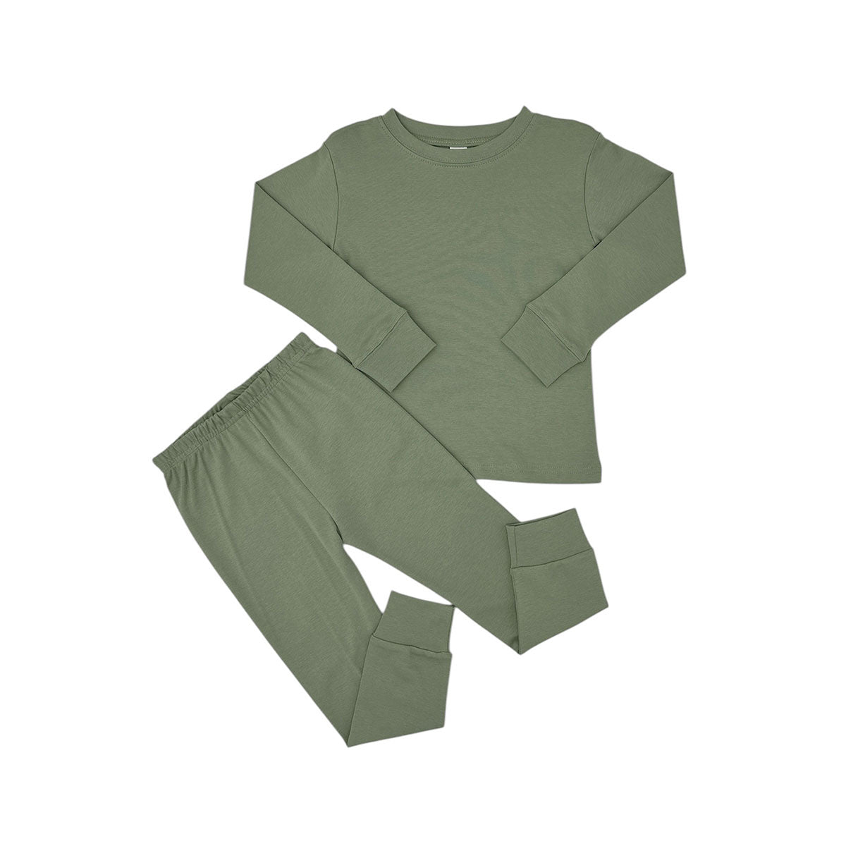 Cactus green pajama set with long-sleeve top and pants