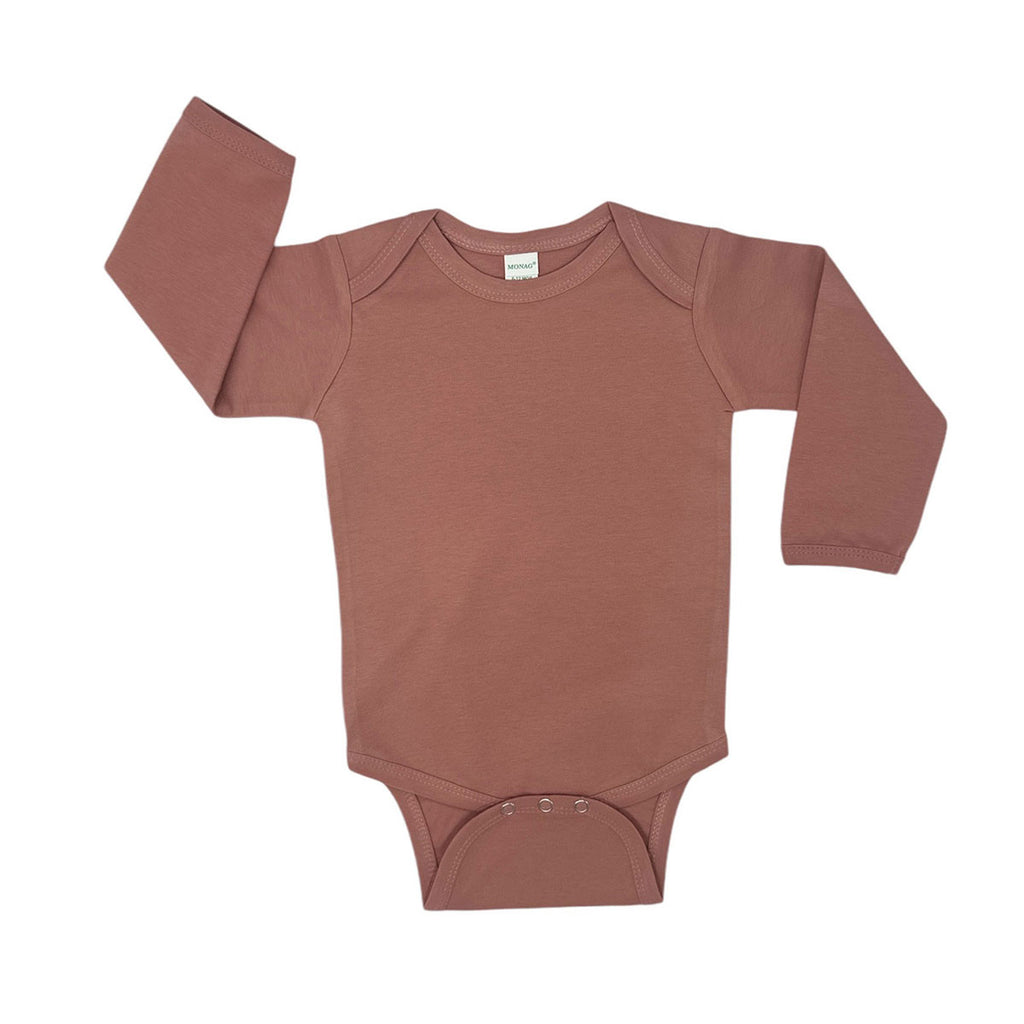 Mauve Organic baby onesie with long sleeves